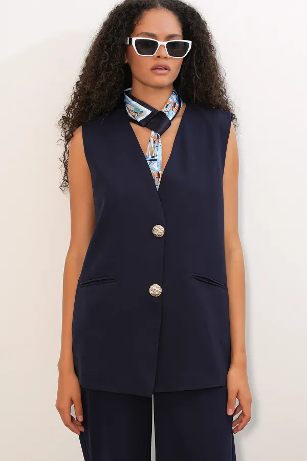 Women's Vest and Trousers Two-Piece Set 30086 - Navy Blue Women's Vest and Trousers Two-Piece Set 30086 - Navy Blue