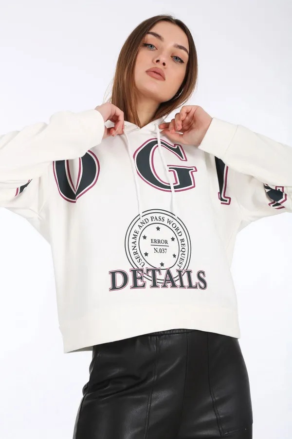 Sweat à capuche 4258 avec imprimé sur le devant - Blanc