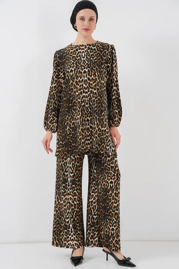 Kadın Leopar Tunik Pantolon Alt Üst Takım 6663