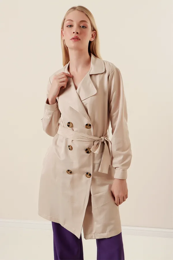 Trench-coat court croisé 5864 - Beige