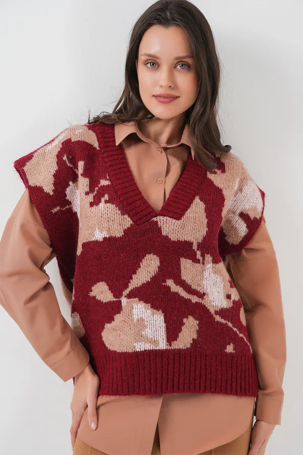 15923 Women's Oversize Knit Sweater - Burgundy