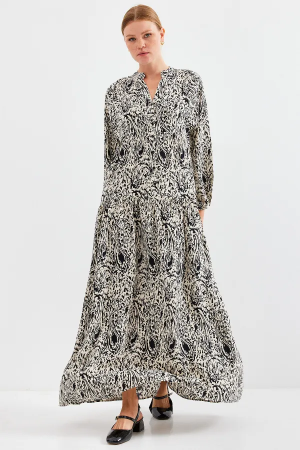 Robe hijab en viscose noire à motifs pour femme 2423