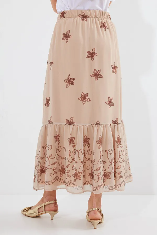 Jupe en mousseline à motifs 8010 - Vison