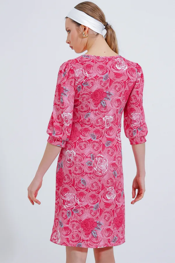 Robe midi pour femme à motif grenade et rose 2477