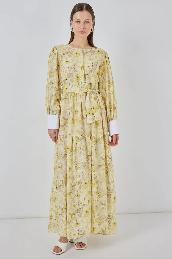 Robe longue ceinturée pour femme 2584 - Jaune