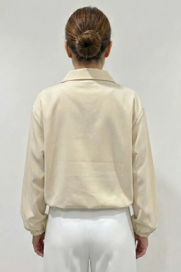 Kadın Oversize Fermuarlı Ceket 0735 - Krem