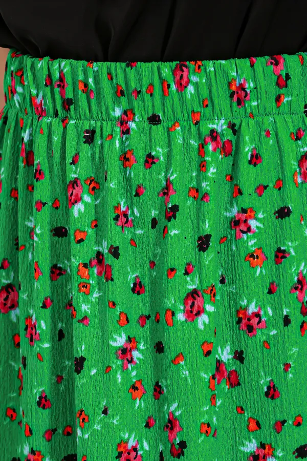 Women's Green Floral Patterned Long Knitted Skirt 1886