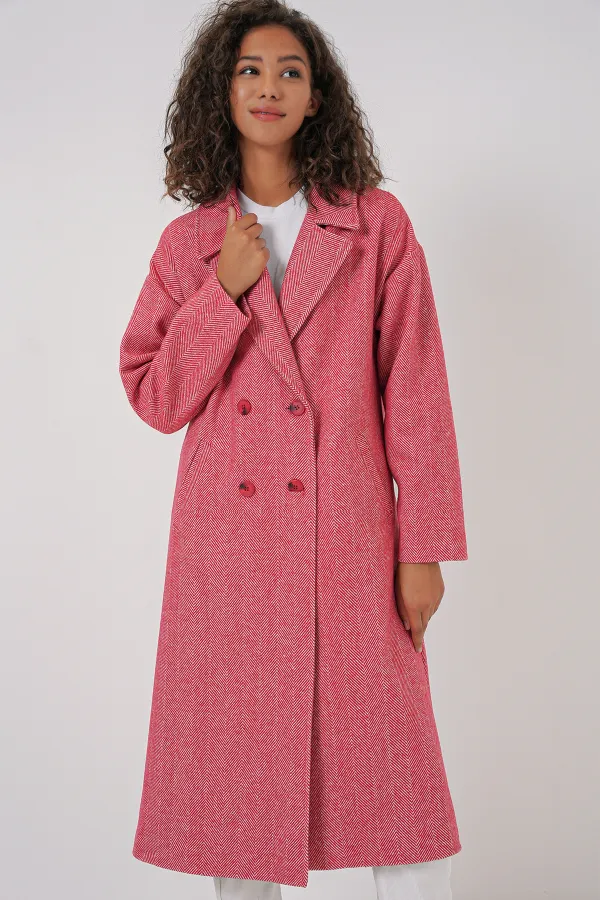 Manteau long oversize en laine et cachemire, coupe ample, référence 9113 - Rouge