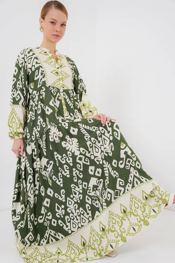 Robe hijab à motifs authentiques 2423 - B. Kaki