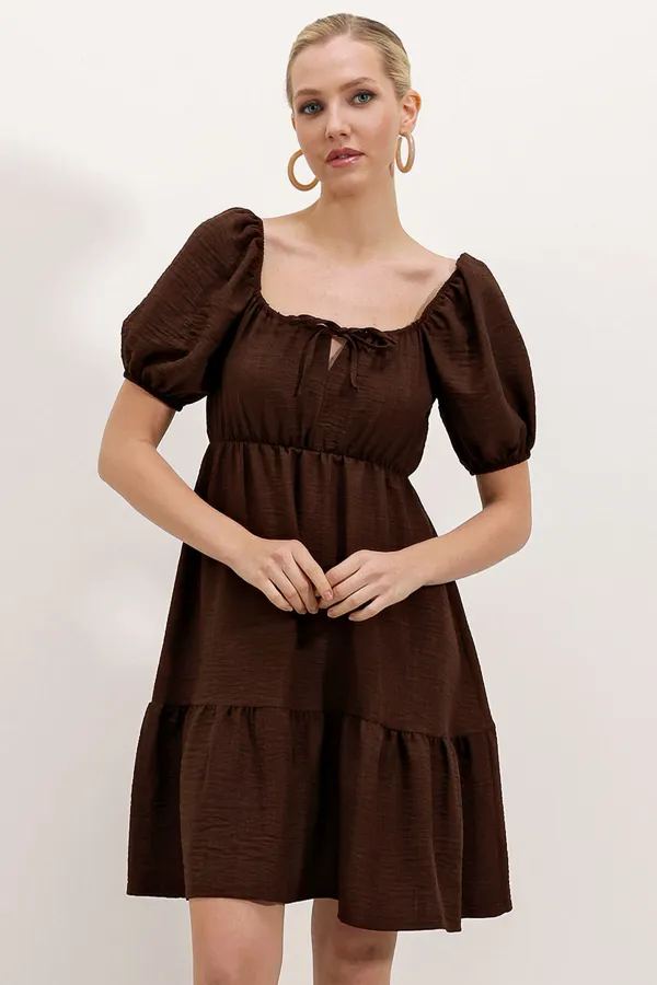 2351 Flared Poplin Dress - Dark Brown