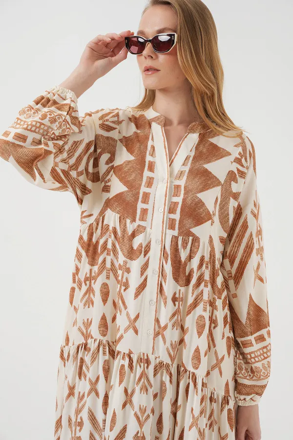 Robe hijab à motifs authentiques 2423 - B. Moutarde