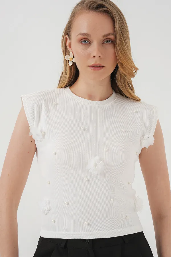 929 Short Sleeve Knitted Blouse - White