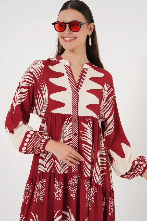 Robe hijab à motifs authentiques 2423 - Bordeaux foncé