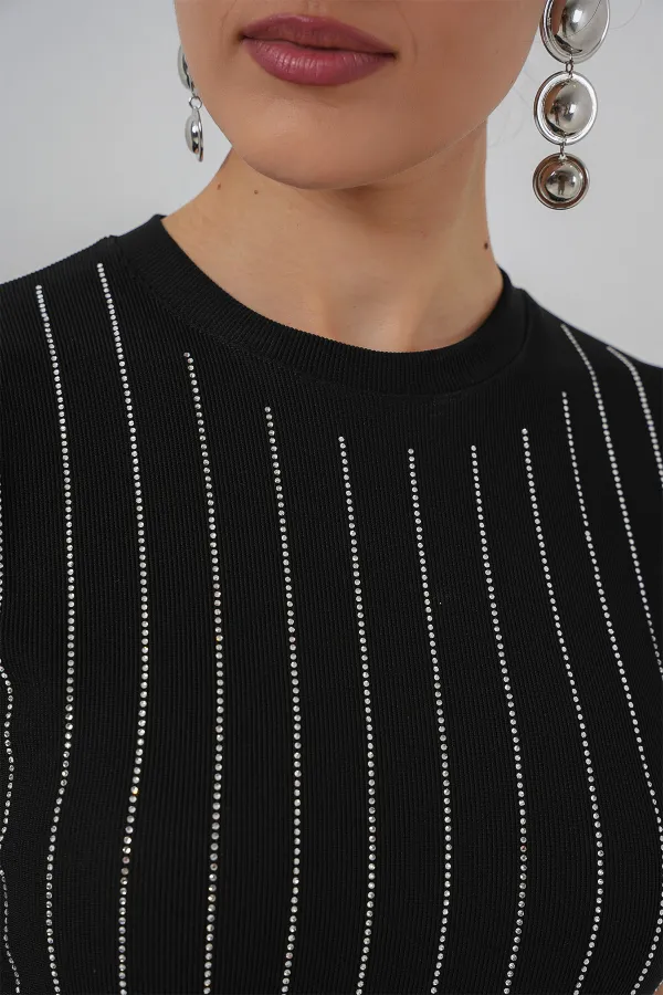 Chemisier sans manches orné pour femme 931 - Noir