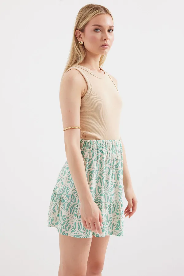 1884 Patterned Viscose Mini Skirt - E.Green