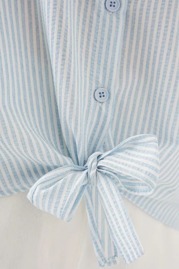 Women's Tie-Front Striped Shirt 20323 - Blue