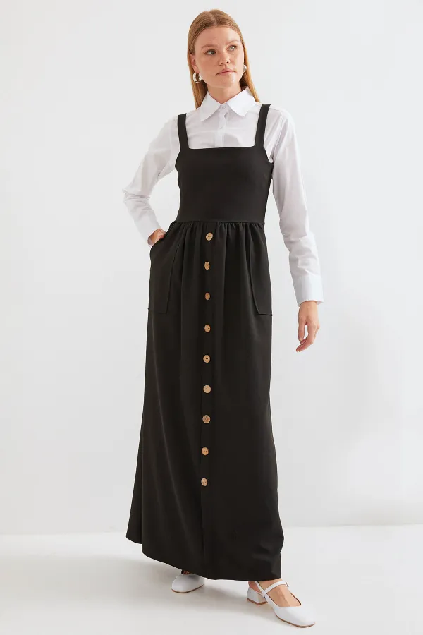 2490 Long Overall Dress - Black