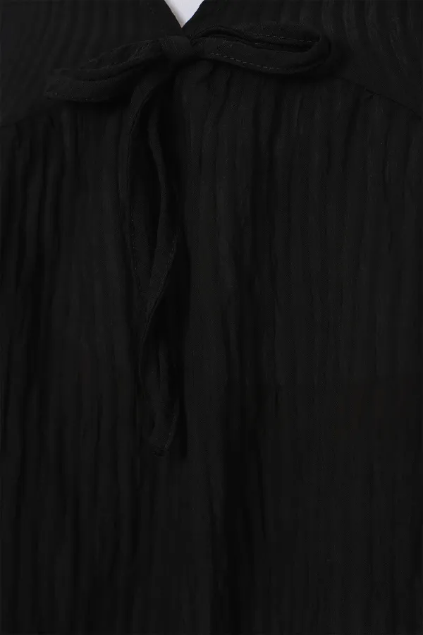 Kadın Önü Bağcıklı Uzun Kol Bluz 946 - Siyah