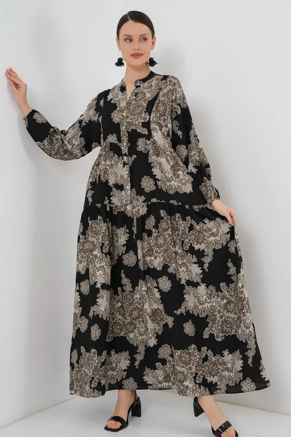 Robe hijab à motifs authentiques 2423 - Noir 7