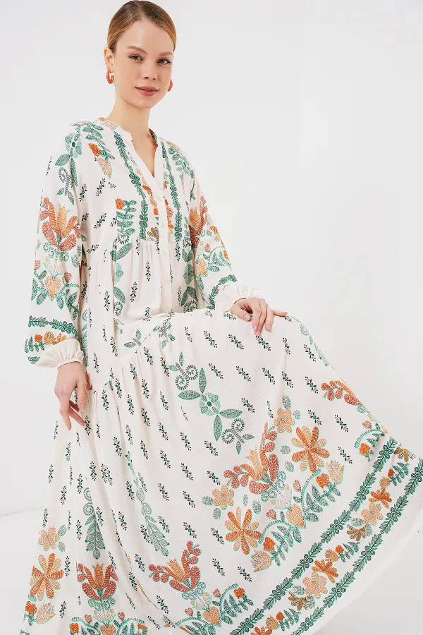 Robe hijab à motifs authentiques 2423 - Verte 10