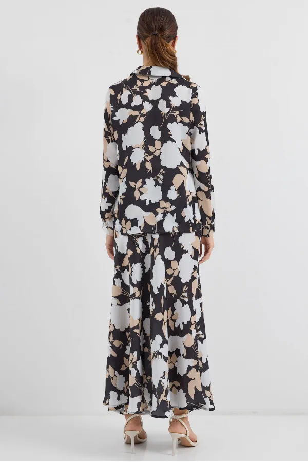 Ensemble deux pièces en satin à motifs 8018 - Noir