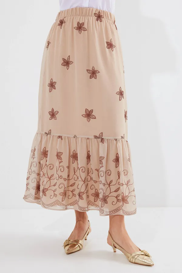 Jupe en mousseline à motifs 8010 - Vison