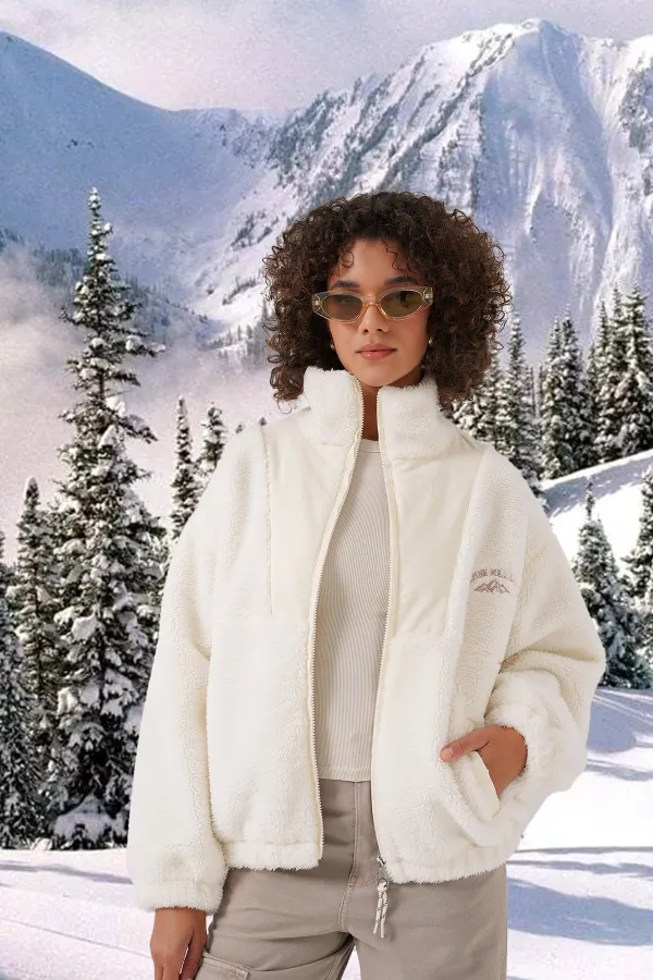 5194 Women's Plush Coat Jacket - Ecru