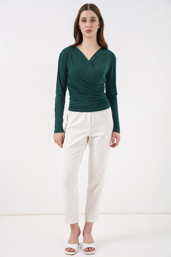 939 Anvelop Yaka Sandy Bluz - Zümrüt Yeşili