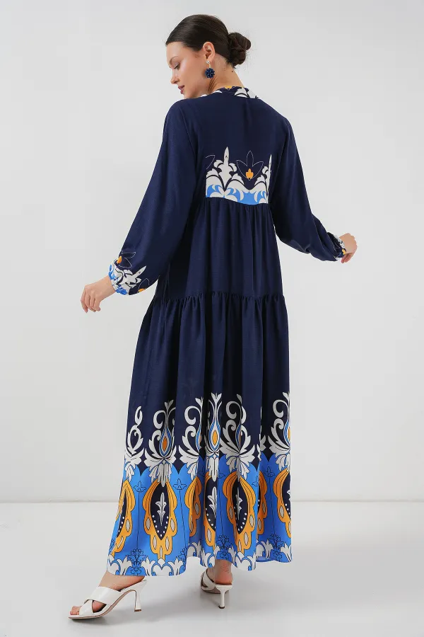 Robe hijab à motifs authentiques 2423 - Bleu marine 4