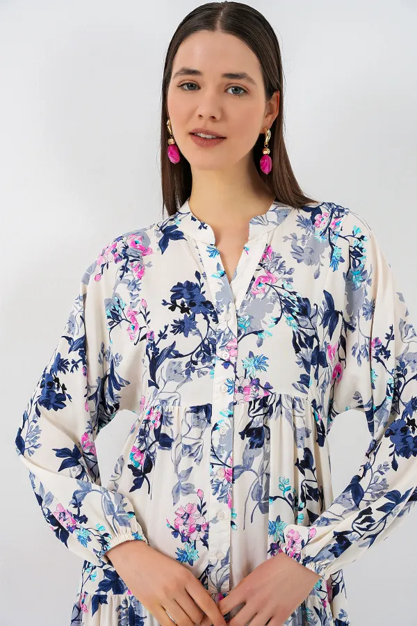 Robe longue hijab à motifs pour femme 2585 - Bleu marine foncé