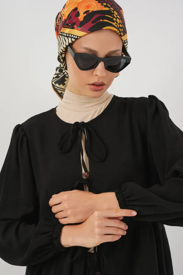 Ensemble deux pièces tunique et pantalon à lacets pour femme 6744 - Noir