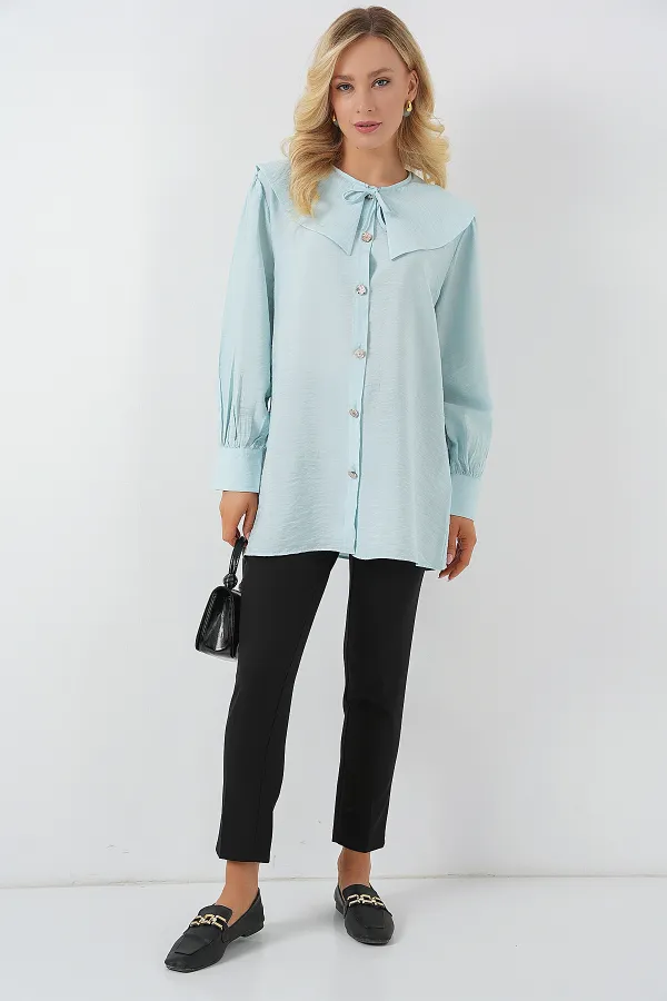 Women's Peter Pan Collar Long Tunic 5967 - Turquoise