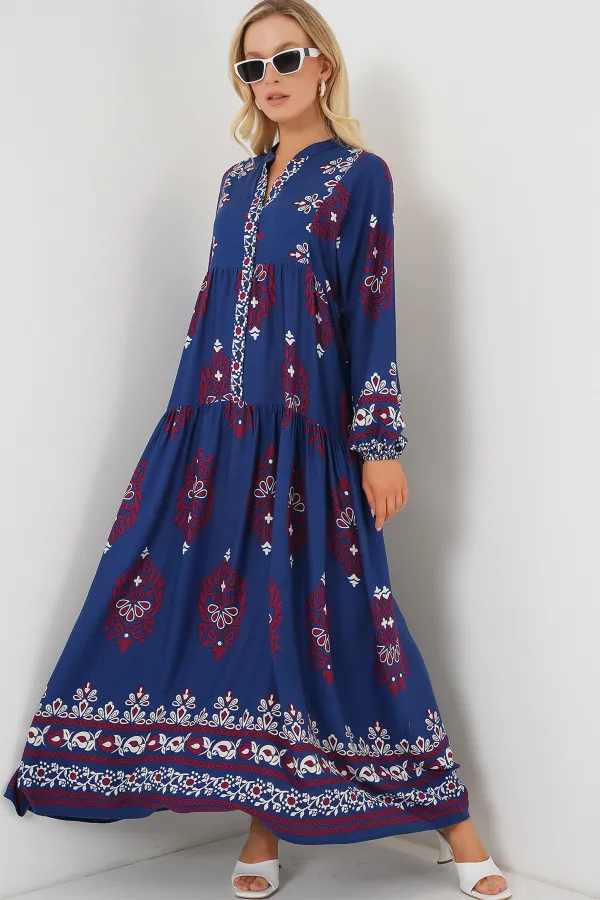 Robe hijab à motifs authentiques 2423 - Pétrole 1