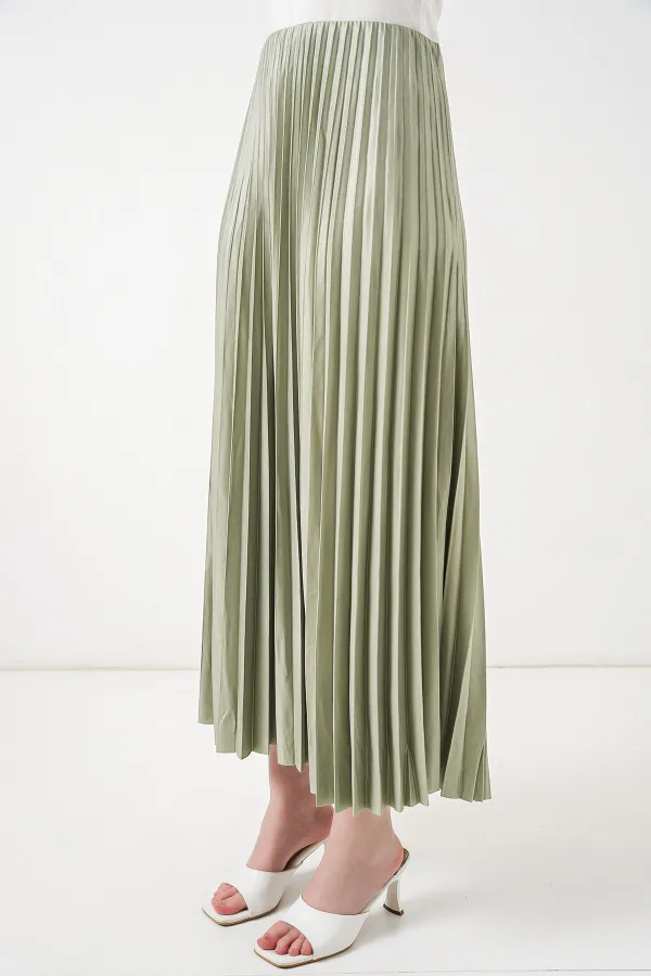 8009 Deri Görünümlü Piliseli Etek - Mint