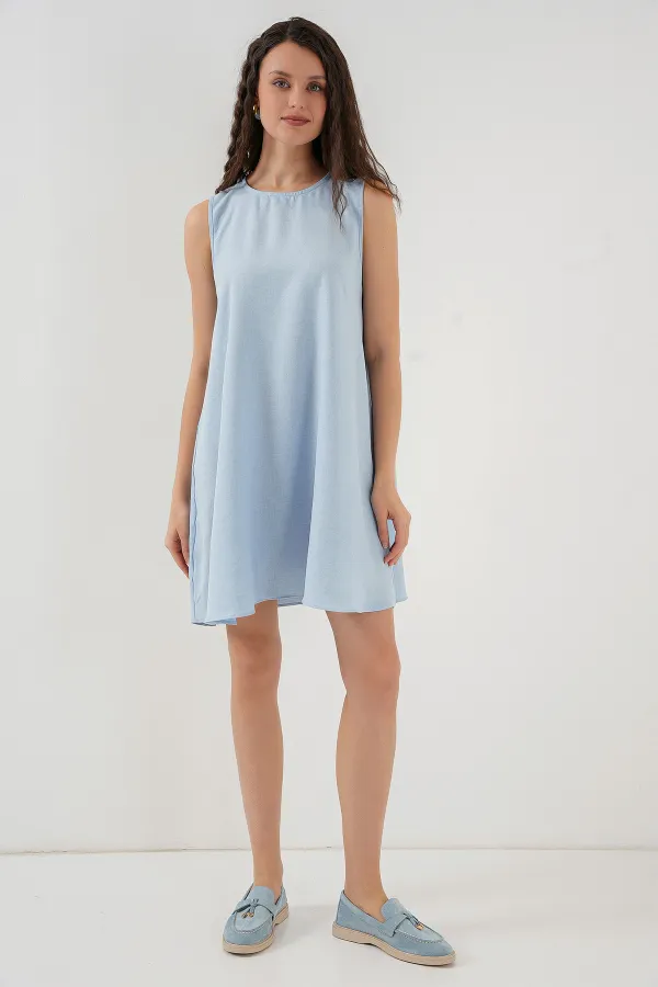 2444 Mini Linen Dress - Light Blue