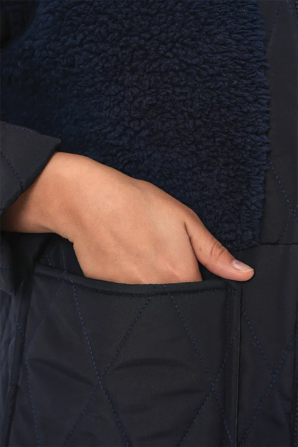 5182 Peluş Detaylı Oversize Şişme Mont - Lacivert