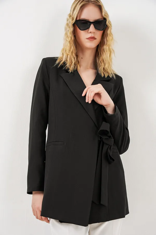 Women's Side-Tie Blazer Jacket 0750 - Black