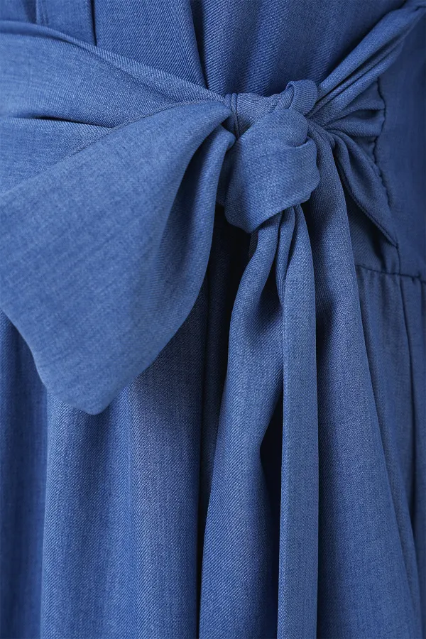 Women's Tie-Front Linen Dress 2574 - Indigo