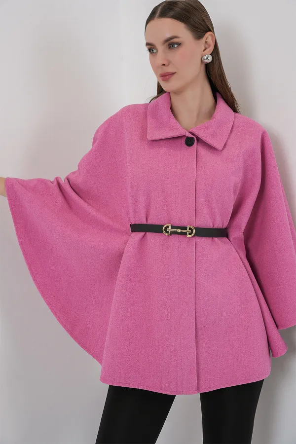 Poncho en cachemire ceinturé pour femme 9170 - Rose