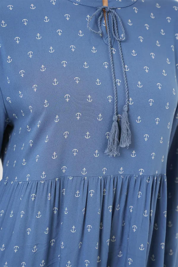 1627 Lace-Up Hijab Dress - Blue