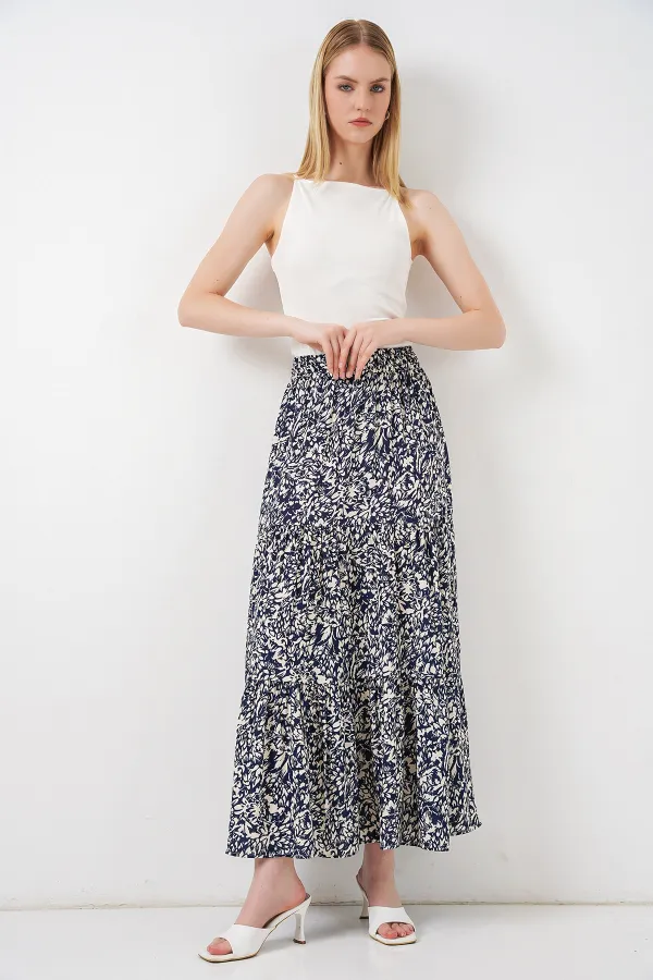 Jupe longue à motifs 1898 - Bleu marine