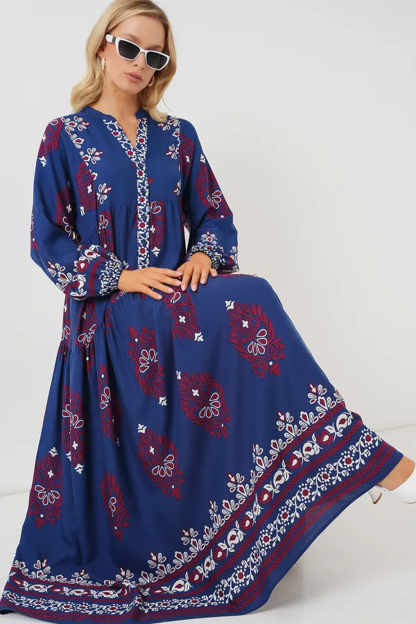 Robe hijab à motifs authentiques 2423 - Pétrole 1