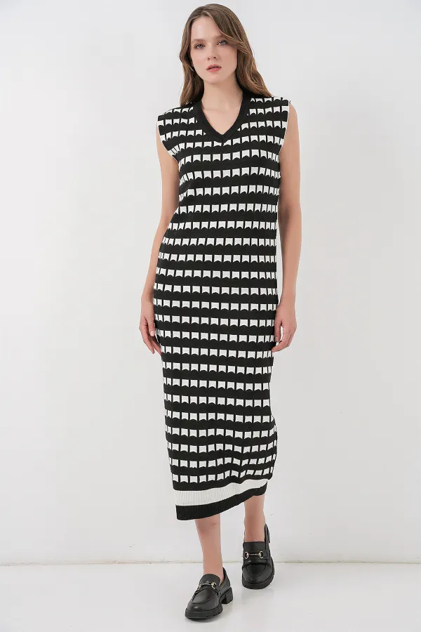 Kadın Uzun Triko Süveter 15961 - D. Siyah