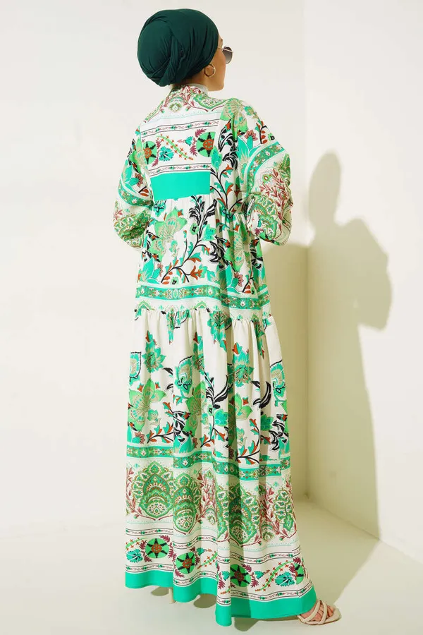 Robe hijab à motifs authentiques 2423 - Verte