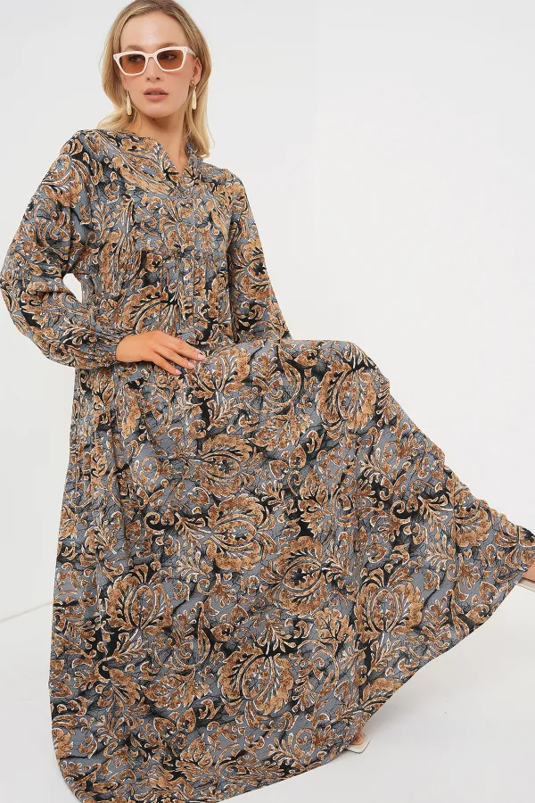 Robe hijab à motifs authentiques 2423 - Gris clair