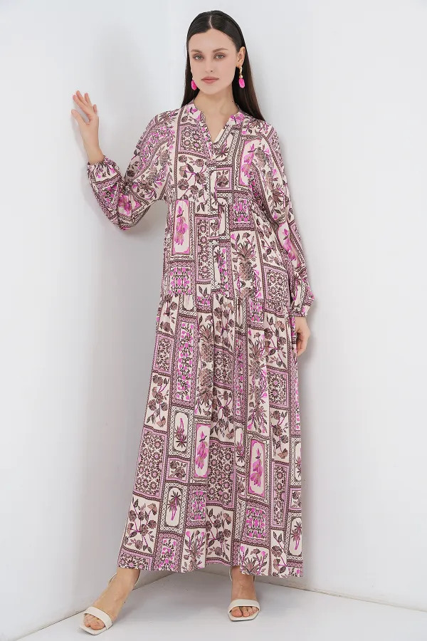 Robe longue hijab à motifs pour femme 2585 - A.Pudra