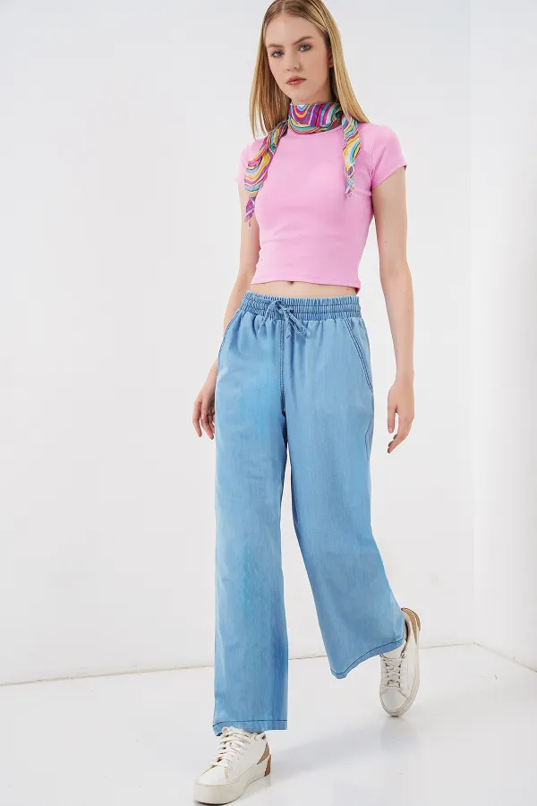 Kadın Rahat Kalıp Kot Pantolon 6707 - Açık Mavi