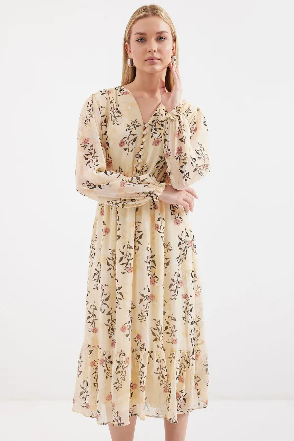 Robe en mousseline à motifs Bigdart 2137 - Crème