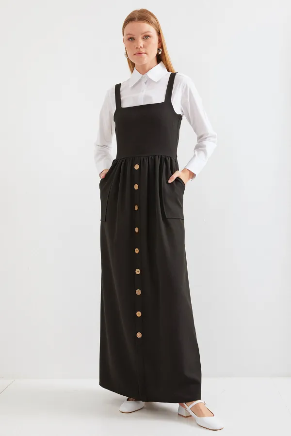 2490 Long Overall Dress - Black