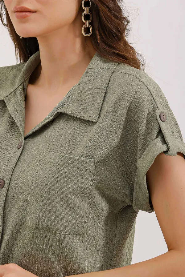 20187 Short Sleeve Oversize Knitted Shirt - Çağla